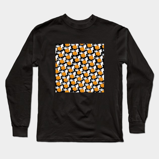 Ghosts, Bats, and Friendly Pumpkins Pattern Long Sleeve T-Shirt by Susy Maldonado illustrations